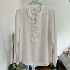 Bar III White Ruffle Button Up Blouse